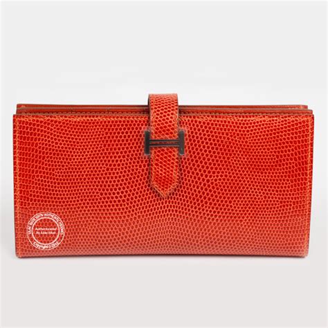 hermes red foldable lizard wallet